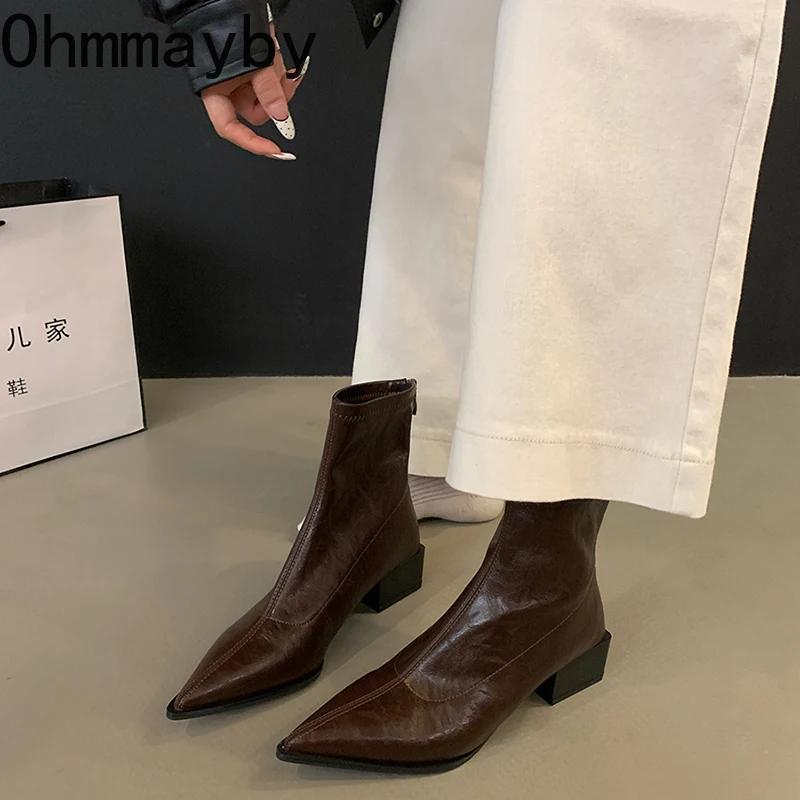 Cizme de damă cu toc gros și toc înalt, stil toc înalt, ...