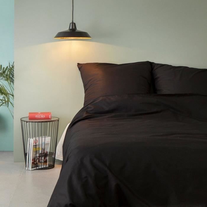 Parure de lit - 1 housse de couette 220 x 240 cm + 2 taies d'oreiller 60 x 60 cm - 100% coton renforcé - Noir