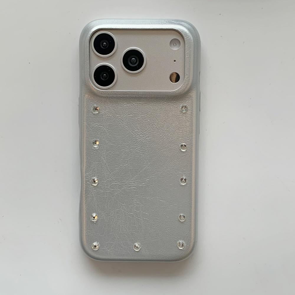 Niche Solid Color Leather Double-row Diamond-encrusted, Suitable for Apple 16promax Mobile Phone Case 17 New Iphone14 Personalized 15pro Women's 13