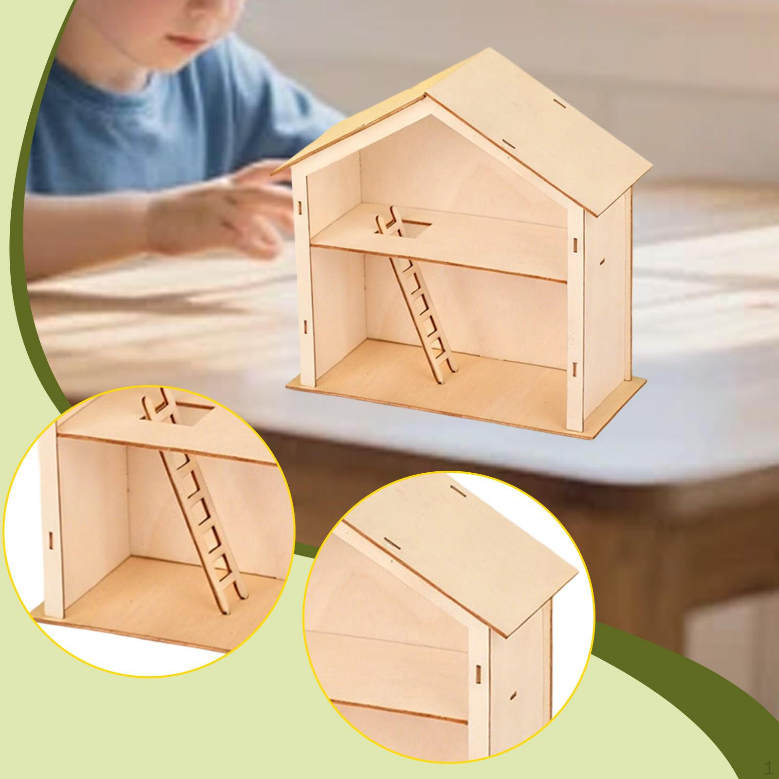 

DIY Wooden House Craft Kit Table Centerpiece Paintable Painting Building for Home Decor Classroom