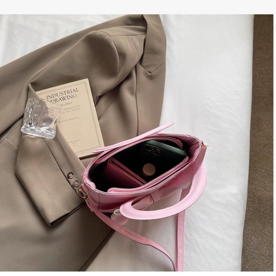Retro Bow Knot Shoulder Bag Chic High Quality Faux Leather Handbag for Women