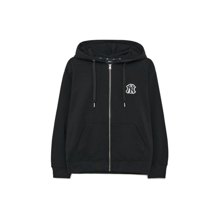 MLB Letter Logo Zipper Hoodie Cardigan Sweatshirt Unisex Outerwear Black 3ATRB0131-50BKS