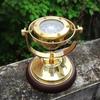 Brass Gimbal Compass Working With Wooden Base Beautiful Collectible