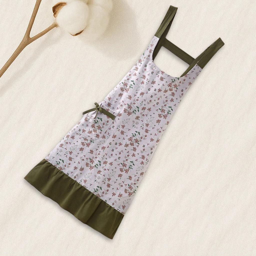 Adjustable Floral Print Cooking Apron with Pockets Stylish Tie-up Work Apron for Women Machine Washable Art Apron