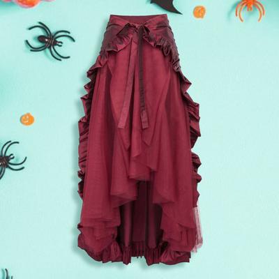 Gonna da donna per Halloween Cosplay con volant irregolare, allacciata, patchwork alto, vita in rete, orlo Steampunk, vittoriano, performance, gioco di ruolo, fotografia, danza