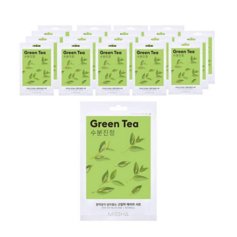 MISSHA Airy Fit Sheet Mask Green Tea Soothing Hydrating Facial Mask Korean Skincare 1 Sheet x 20 pcs