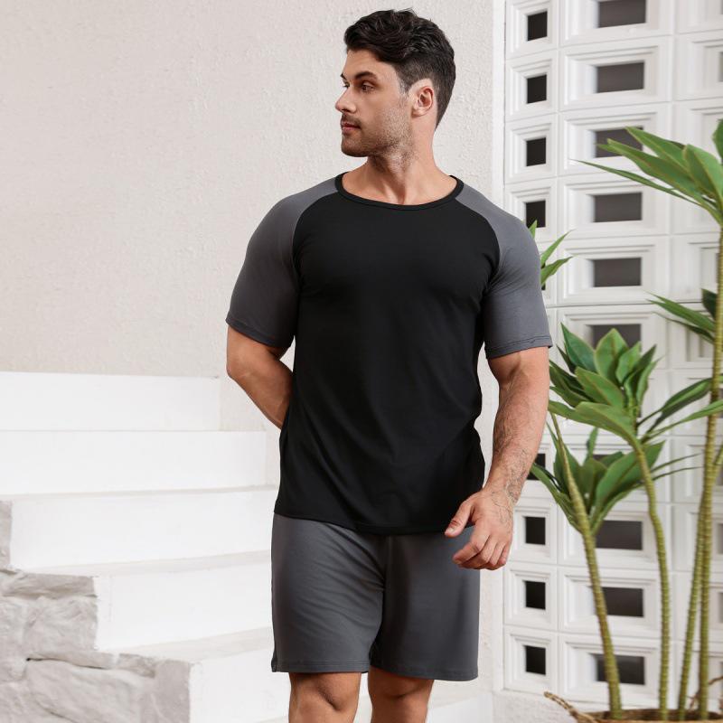 

Мужской подростковый повседневный пижамный комплект с коротким рукавом - Весна/Лето Свободный крой S (50-60 kg)