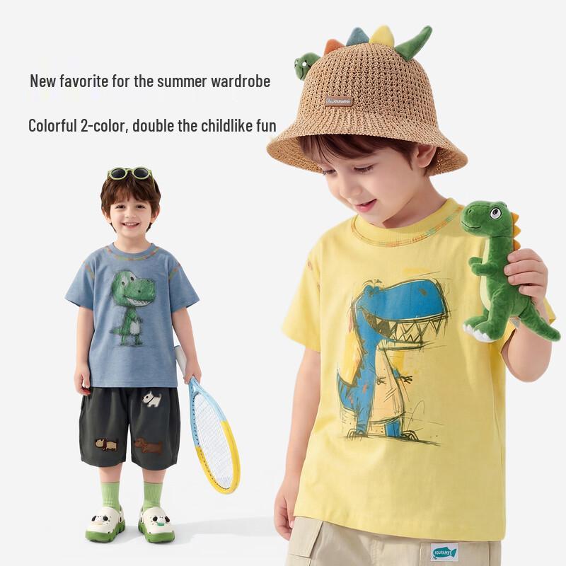 Boys' 2026 Summer Graffiti Dinosaur Short Sleeve T-Shirt