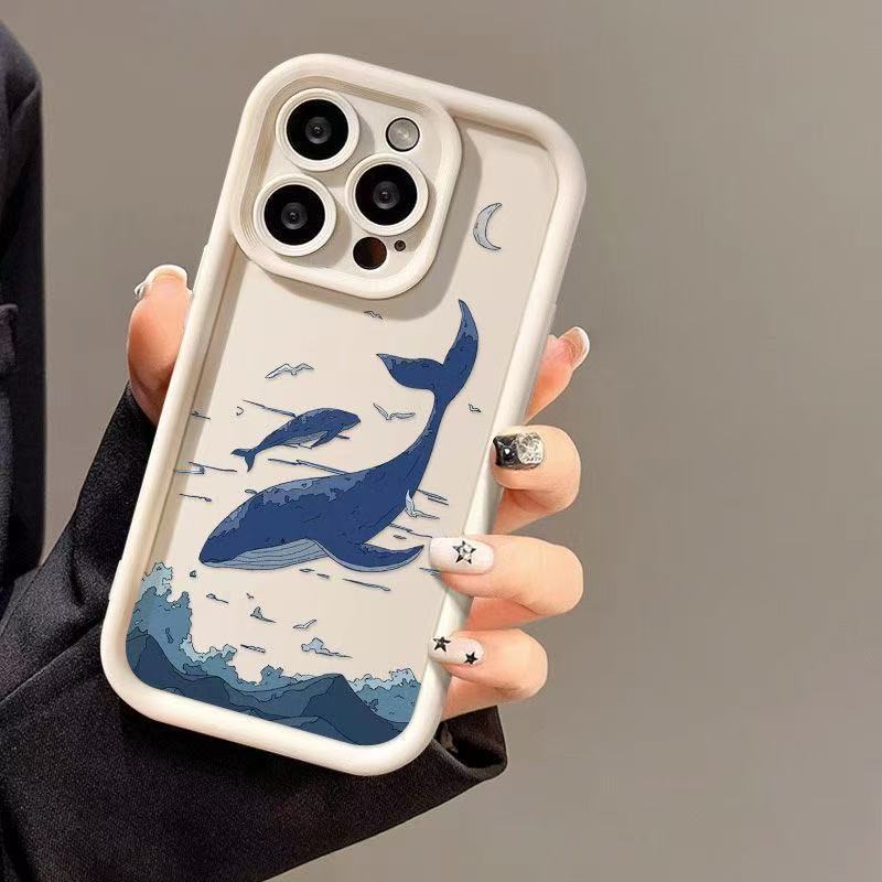 Sky Blue Whale is suitable for iphone16pro mobile phone case Apple 15 anti-drop 14 European and American 13promax new 12x