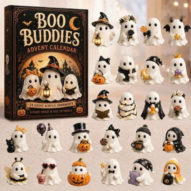 Halloween Ghost Advent Calendar Blind Box Cartoon Acrylic Countdown Holiday Decor 26x18x3cm