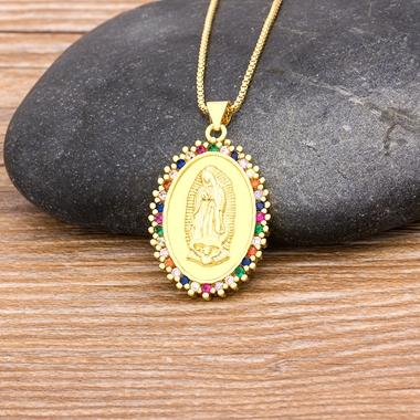 Nidin New Arrival 10 Styles Copper CZ Virgin Mary Necklaces For Women Men Crystal Necklace Long Chain Catholic Jewelry Gifts