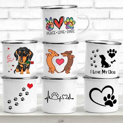 Peace Love Dogs Tryck Kreativa Emajl Kaffemuggar Tecknade Taxar Hundtass Fest Öl Juice Mjölk Koppar Vän Födelsedagspresenter