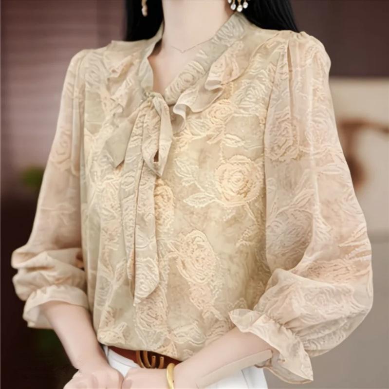 

Stylish Seven-Sleeve Chiffon T-Shirt for Middle-Aged and Elderly - Versatile, Youthful Summer Wear L (suggested weight 50-57.5kg) шампанского