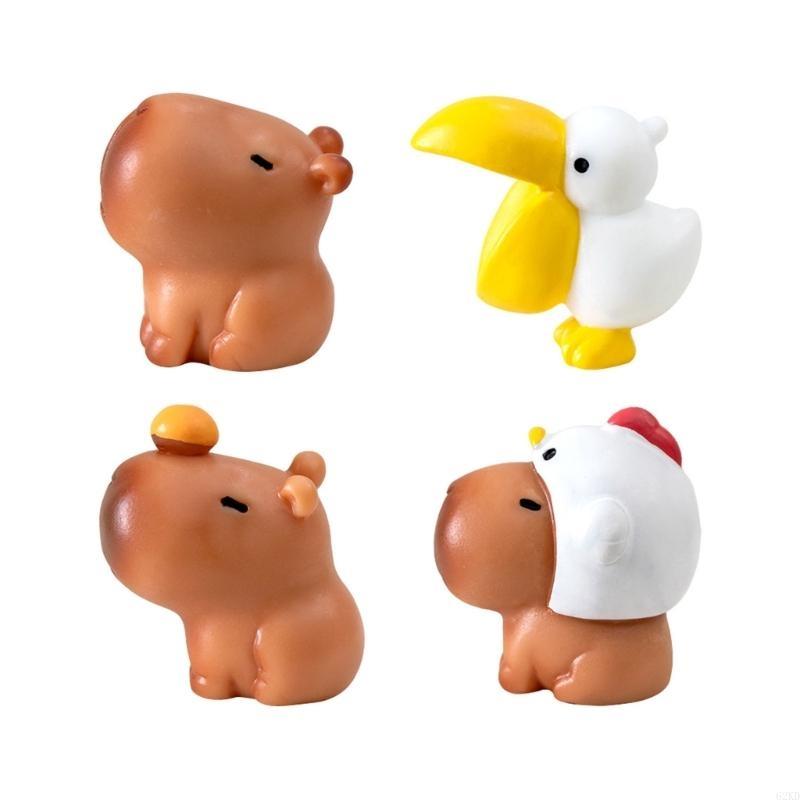 62KD 10Piece Capybaras Duck Companions Miniatures for Enchanting Desktop Ornaments