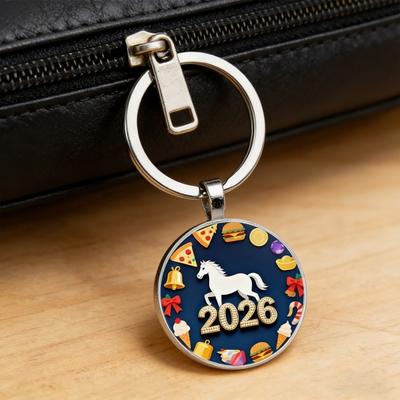 Yousheng Jahr des Pferdes Schlüsselanhänger 2026 Tierkreiszeichen Design Kompakt Glücksbringer Schlüsselanhänger Anhänger mit Glöckchen Metallrahmen Feiertagsdekoration