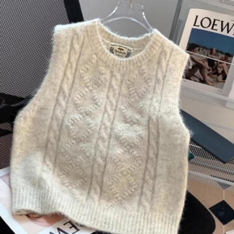 Korean Style Thick Knit Vest Women Round Neck Sleeveless Sweater Vest