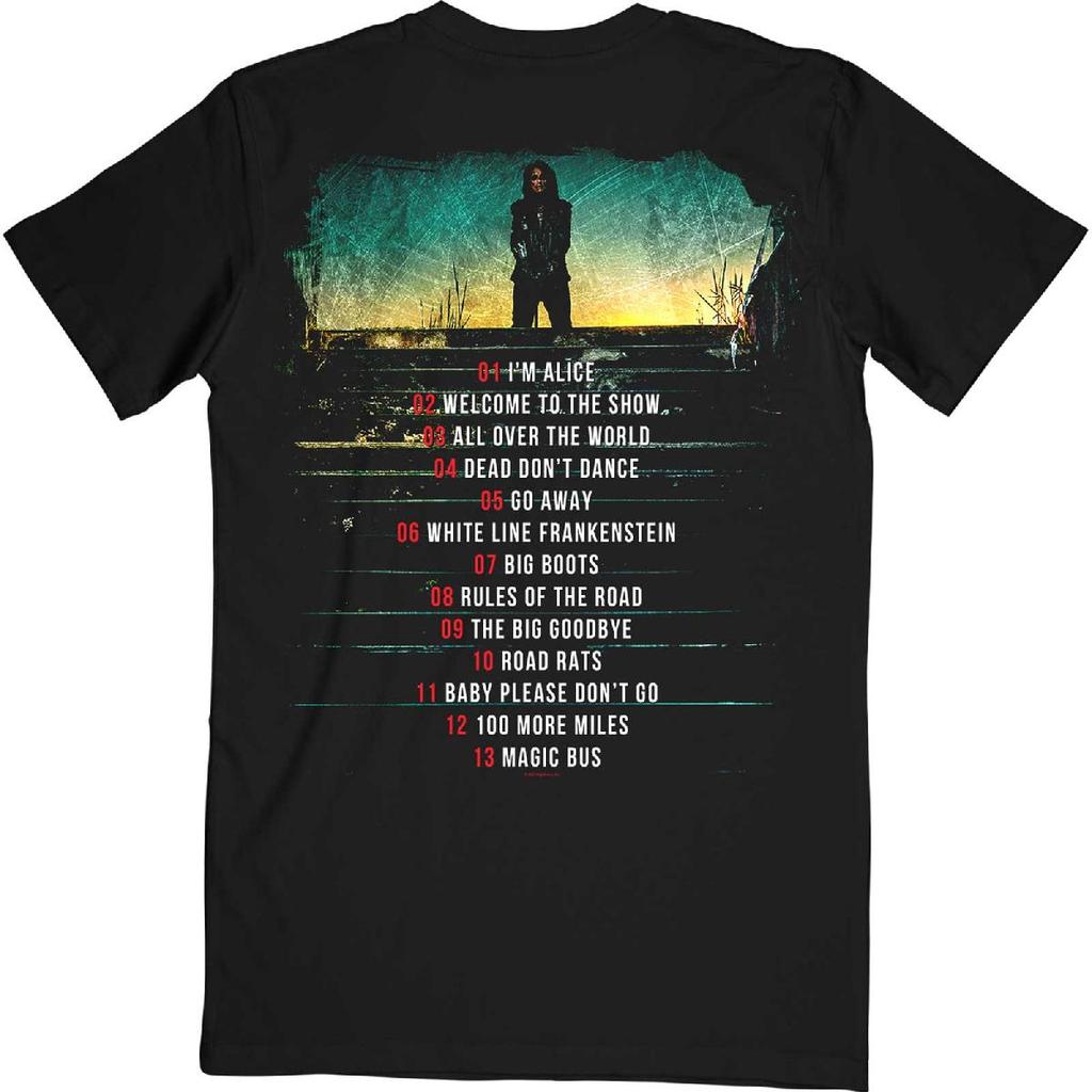 Alice Cooper Unisex Adult Road Track List Cotton Back Print T-Shirt