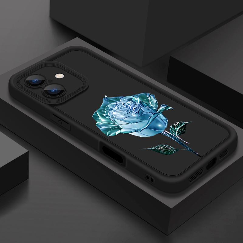 Husă Moale Mată cu Imprimeu Floare Roz Cristal Albastru Pentru iPhone 16 Pro Max 15 14 Pro 13 12 11 XS XR 8 7 Protecție Obiectiv Rezistentă la Șocuri Husă Telefon TPU