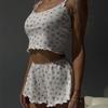Cnyishe Young Adult Pure Desire Style Short Small Sling Vest Loose Ruffled Shorts Home Style Plaid Suit