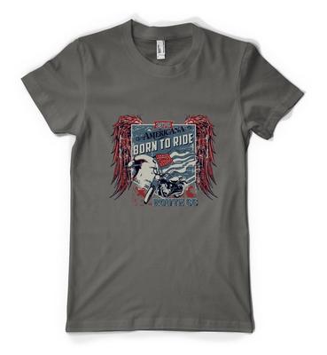 Amerika Geboren zum Fahren Flügel Motorrad Route 66 Personalisiertes Unisex Erwachsenen T-Shirt