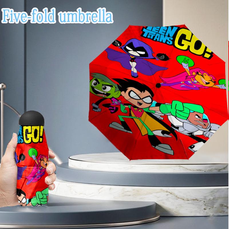 Teen-Titans Adventure Mini Five-Fold Lightweight Umbrella, Eight-Bone Frame, for Home Travel and Outdoor Use in Any Season Fan Gifts