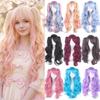 80cm Long Curly Cosplay Wig with 2 Ponytails Women Layered Wigs Pink Blue Gold Curly Wigs  Carnival