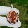 Sterling Silver Oval Red Snakeskin Jasper Gemstone Bezel Mother Pendant Jewelry