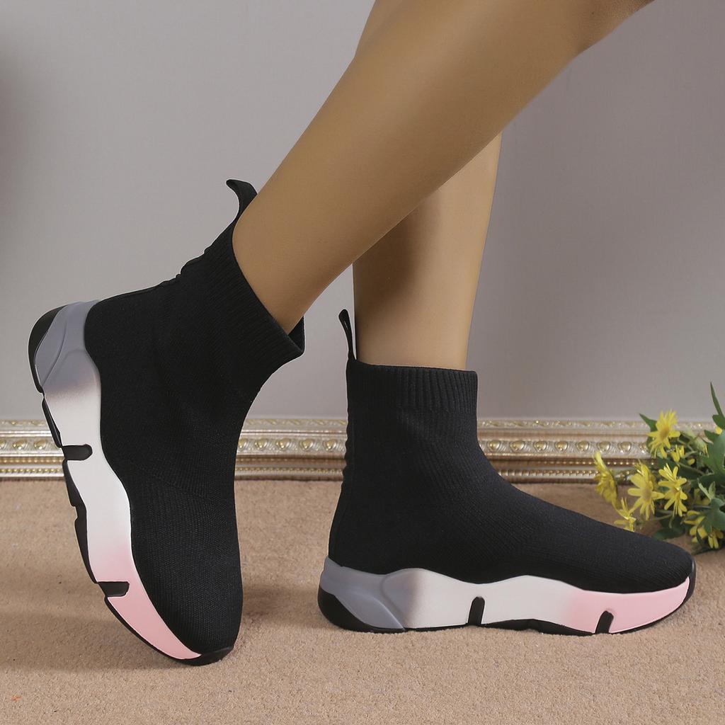 Spring Thick-Soled Fly-Woven Breathable Short Socks Boots Women'S Large-Size Casual Fashion Boots