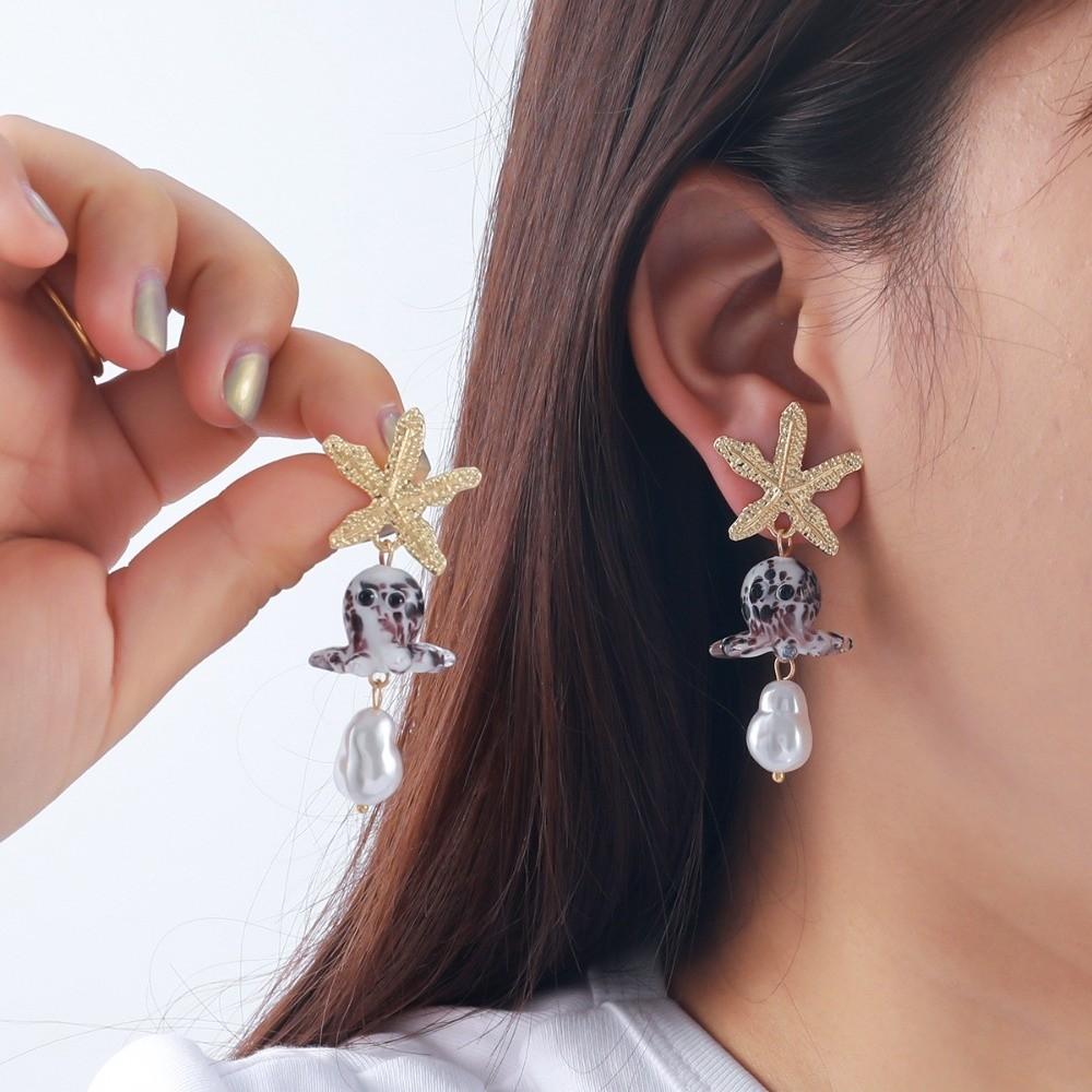 Conch Octopus Starfish Colored Glaze Starfish Earrings Personality Star Dangle Earrings Vacation