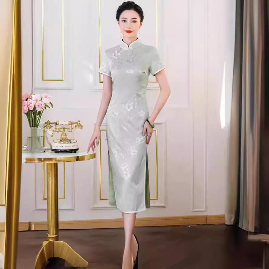 High-end silk cheongsam summer women's 1011 new daily retro new Chinese style mulberry silk dress slim fit
