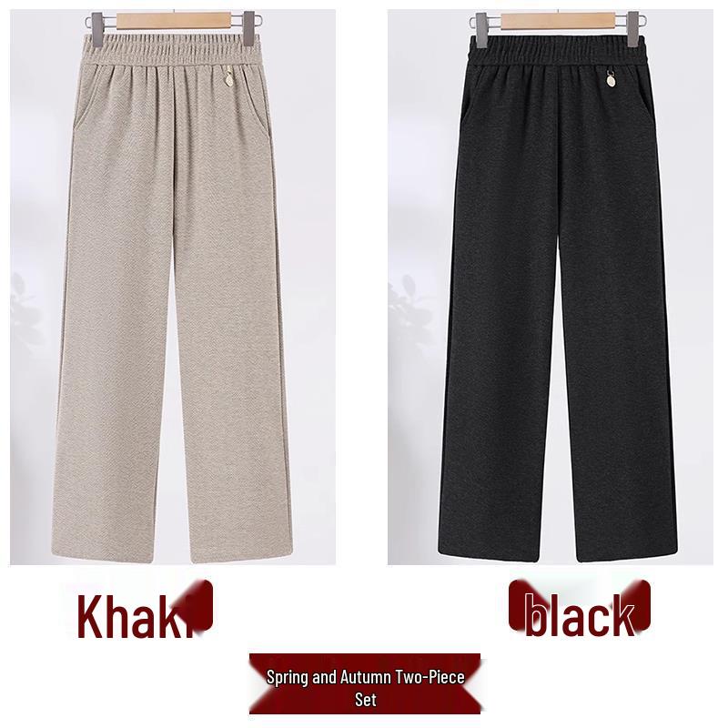 2024 Fashionable High-Waisted Woolen Pants for Middle-Aged & Elderly Women - Elastic Waist, Loose Fit, Plus Size for Autumn/Winter