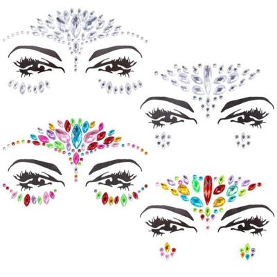 OIIIKI 4 Pieces Star Face Eye Sticker Jewelry Body Acrylic Crystal 4 Styles Rhinestone Tattoo for Girls, White/colorful