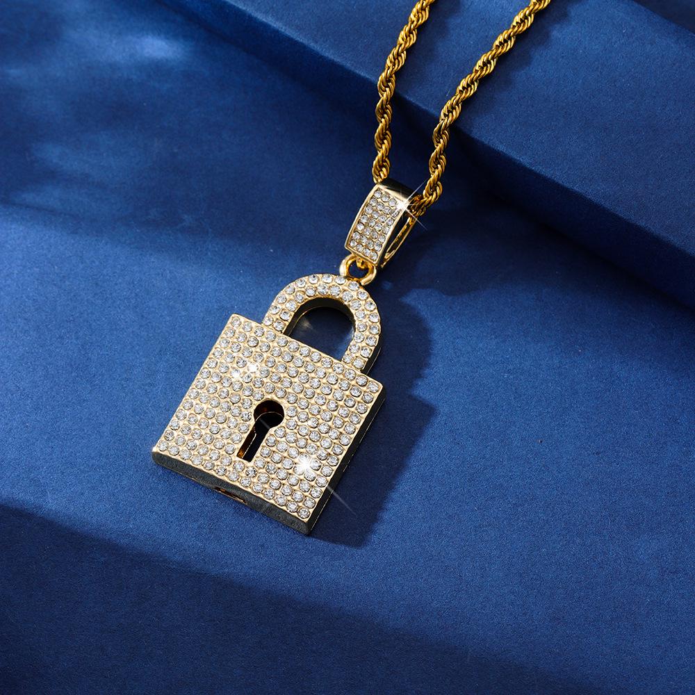 Hot-Selling Street Style Diamond Padlock Hip Hop Cuban Necklace Jewelry