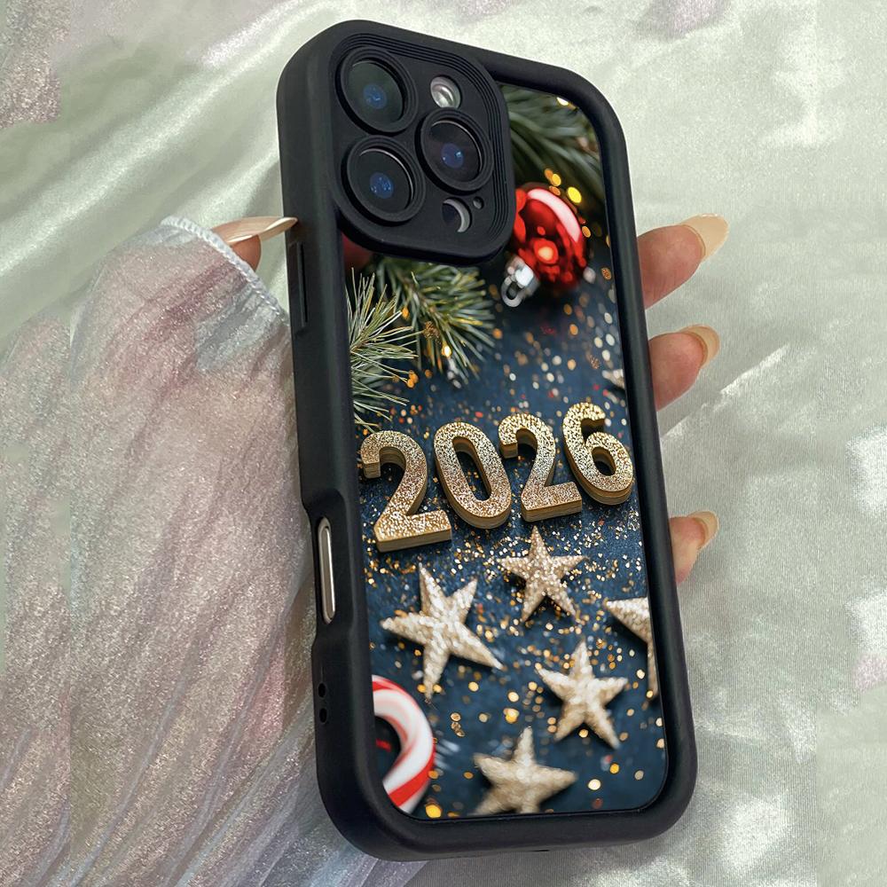 JT147 Christmas Happy New Year Art for iPhone 17 16 15 Pro Max Samsung S26 S25 Ultra A17 A16 A07 A56 Xiaomi 15T Redmi 15c 14c Note 14 Soft TPU Case