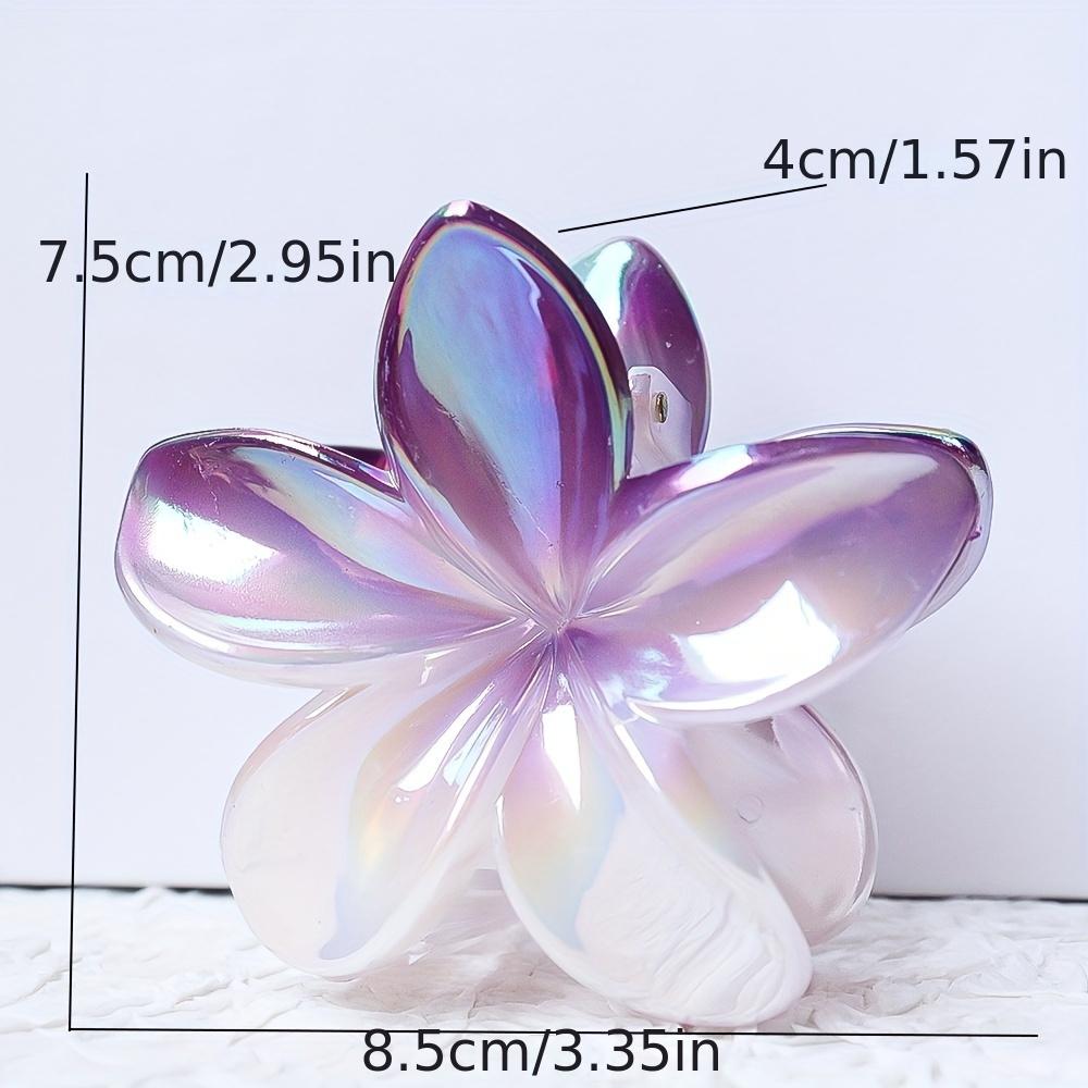 

1 шт. Элегантная заколка для волос с франжипани, Блестящая пластиковая заколка для волос с цветком, Милый дизайн в виде зажима-акулы, Сочетание цветов, Средний размер, Одиночная штука фиолетовый
