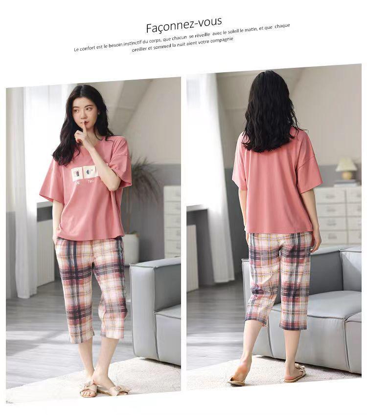 Women's Summer Korean Cartoon Pajama Set - Short-Sleeved Top with Seven-Point Pants