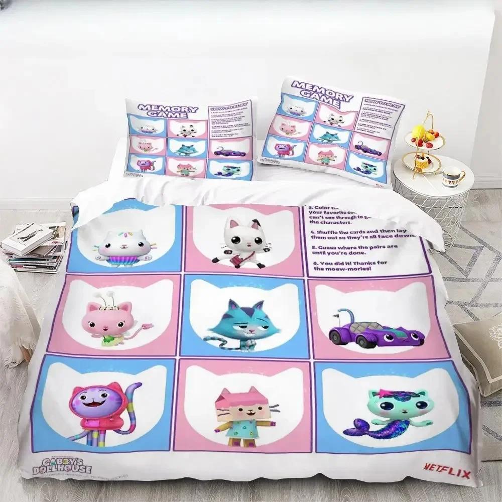 Gabbys Dollhouse Characters Bedding Set Duvet Cover Sheet Printed Bed Set Pillowcase Bed Full Queen King Size Comforter Bedroom