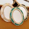Mini Enamel Makeup Mirror Metal Frame Crystal Bow Mirror Lolita Embossment Mirror  Student Use