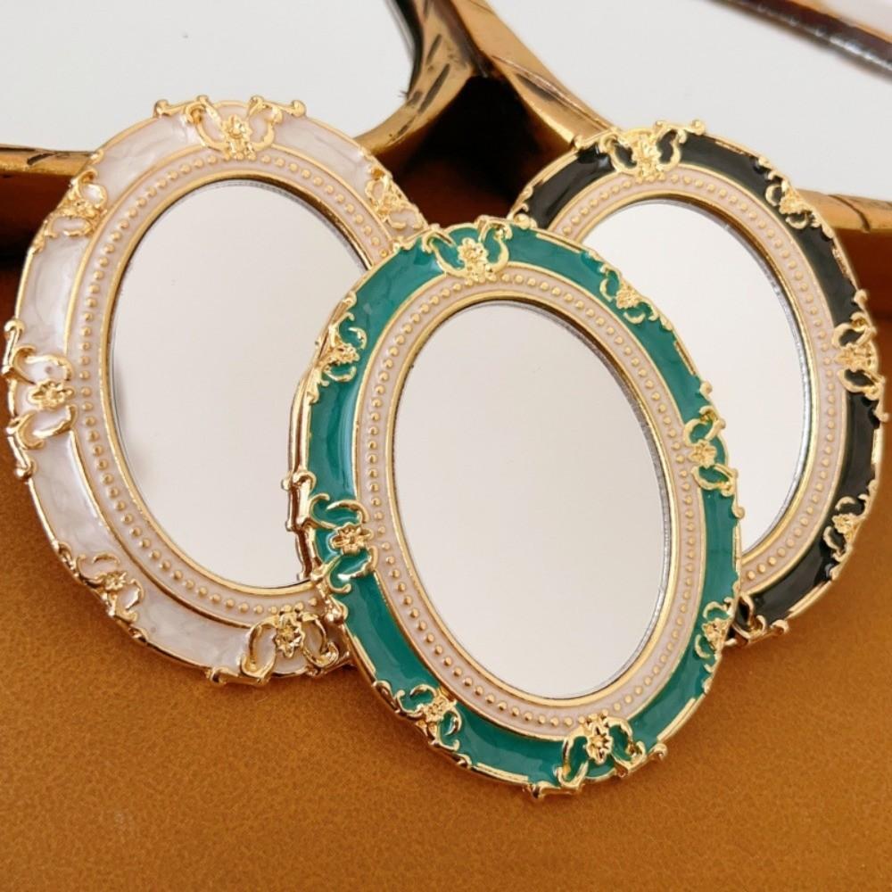 Mini Enamel Makeup Mirror Metal Frame Crystal Bow Mirror Lolita Embossment Mirror  Student Use