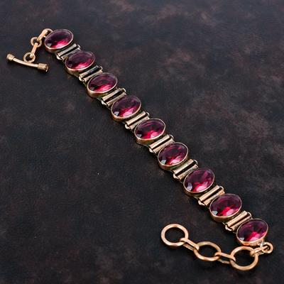 Faceted Rubellite Bracelet Copper Bracelet Adjustable Chain Bracelet Handmade Gemstone Bracelet Rubellite Copper Jewelry Anniversary Gifts