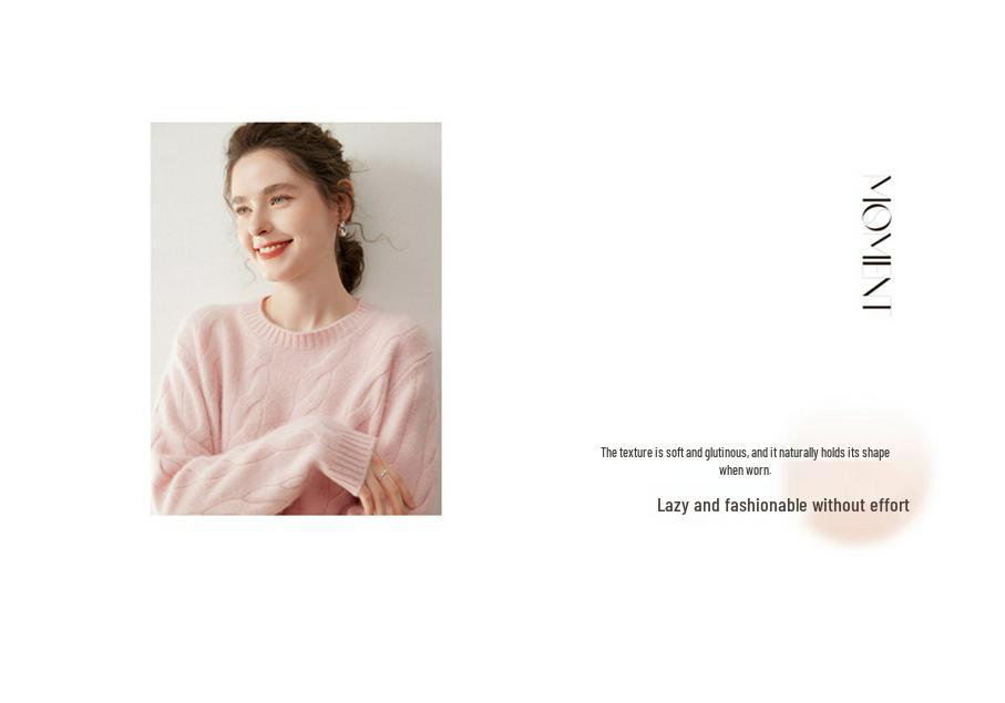 Women's Three-Ply Cashmere Cable Knit Drop Shoulder Sweater: Autumn/Winter Casual Loose Pullover