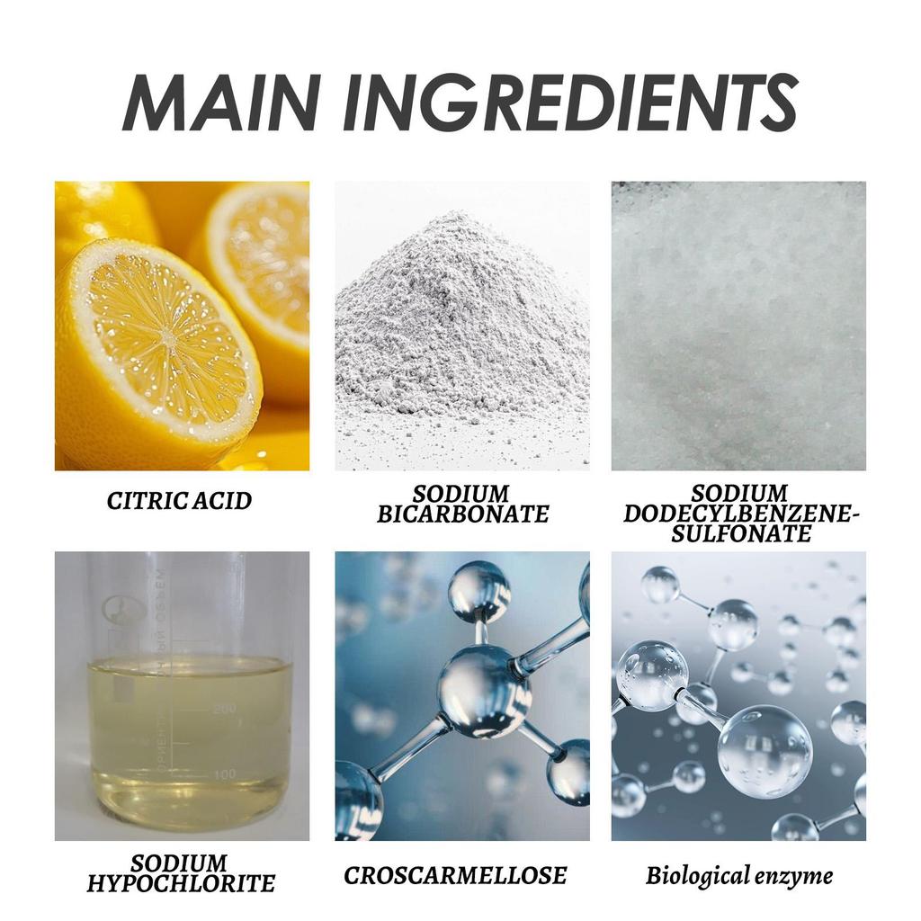 Jaysuing Bio-enzymatické šumivé tablety Čisticí tablety na žloutnutí a odolné skvrny Skvrny od kávy