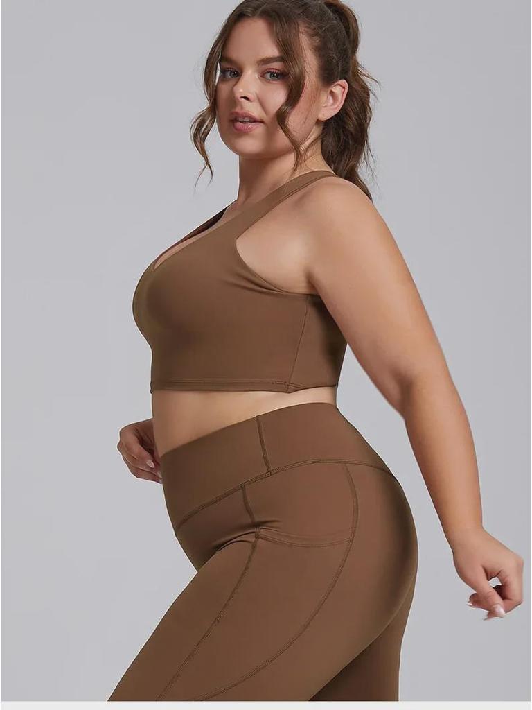 Tuta da Yoga di Alta Gamma Taglie Forti: Abbigliamento sportivo europeo e americano nudo a due pezzi con tasca.