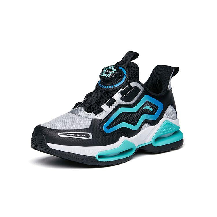 Anta Resilient Technology Shock Absorption Non-Slip Wear-Resistant Low-Top Running Shoes Kids Sneaker Silver Black Blue 312215571-4
