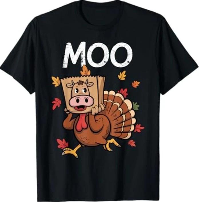 Thanksgiving Turkey Moo Cow Head T-Shirt 2XL