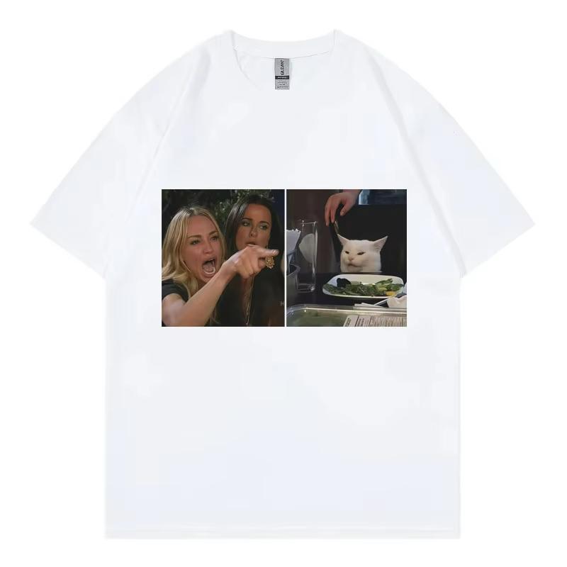 Funny Woman Yelling At Cat Meme Graphic T Shirts High Quality Fashion Short Sleeve T-shirts Unisex Casual Loose Cotton T-shirt