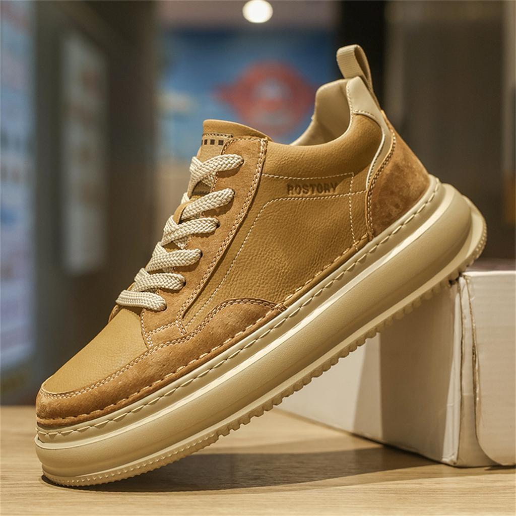Men's shoes autumn platform casual board shoes men's retro leather sports heightening shoes winter shoes soft sole