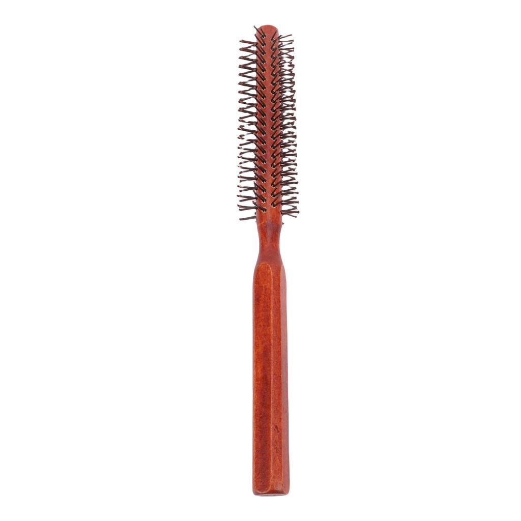 Small Round Hair Brush Wood Ergonomic Handle Mini Roller Quiff Brush for Thin Short Hair Brown