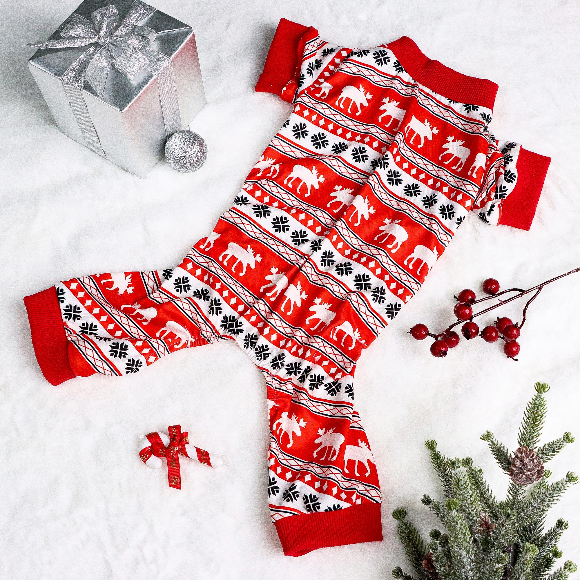 

Dog Pajamas Classical Design Soft Dog Clothes with Elk Jumpsuit Dog Costumes for Small Medium Puppy Dog Cat Warm Apparel Christm XS（old） красный