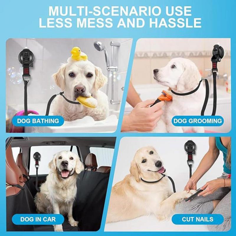 Dog Cleaning Strap with Suction Cup - Adjustable Bath Restraint for Dogs and Cats, Sturdy Black Shower Accessory